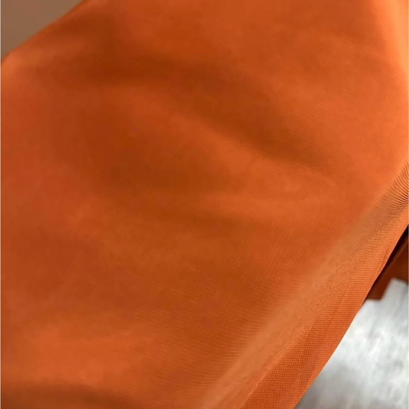 Burnt Orange Long Sleeve V Neck Formal Dress with Leg Slit - Picture 4 of 10